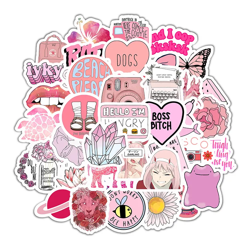 50 PCS Pink Cute Laptop Stickers,Waterproof Vsco Trendy Aesthetic Hydroflasks Stickers for Teens Girls Water Bottles Skateboard