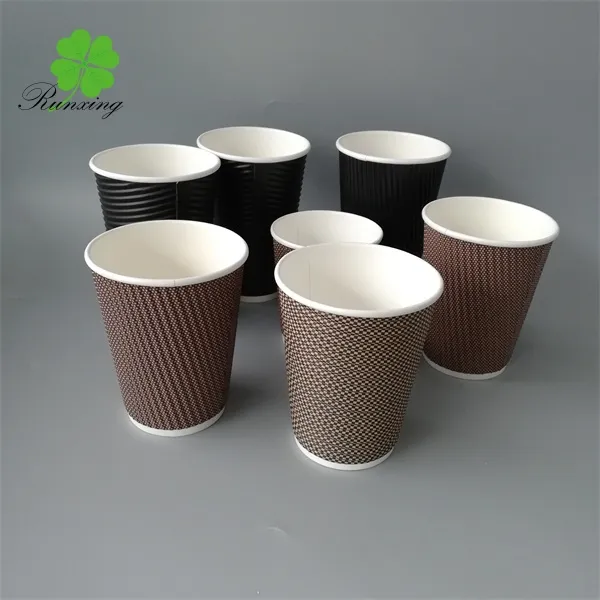 custom embossed double ripple wall paper coffee cup with lid