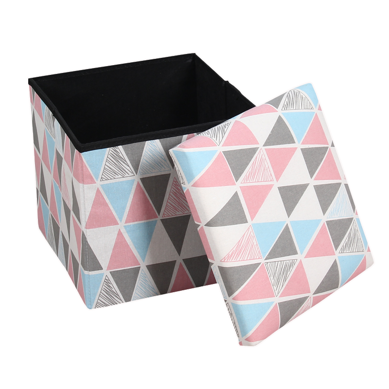 China  popular  Folding   38*38*38CM Square Fabric printed linen  furniture Storage Ottoman