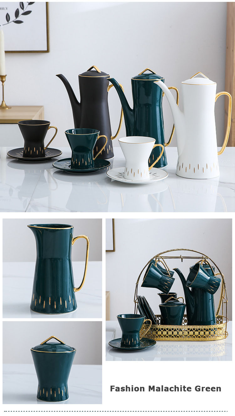 European Style Color Glaze Gold Line Afternoon Tea Black Tea Scented Tea Coffee Pot Set