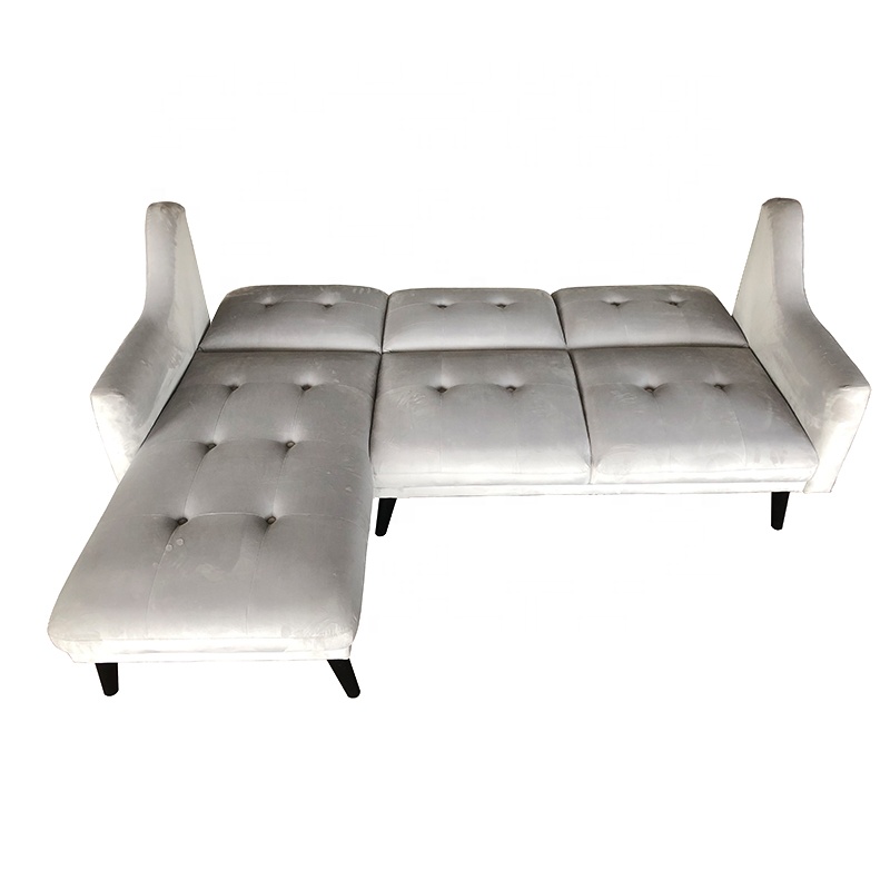 French White Velvet Folding Sofa Bed Modern Sectional Sofa L Shaped Living Room Sofa Home Furniture