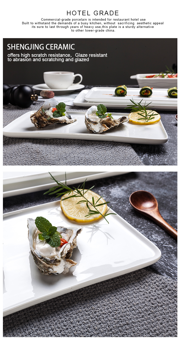 Stock Rectangular Flat Ceramic Sushi Dessert Plate Dish White