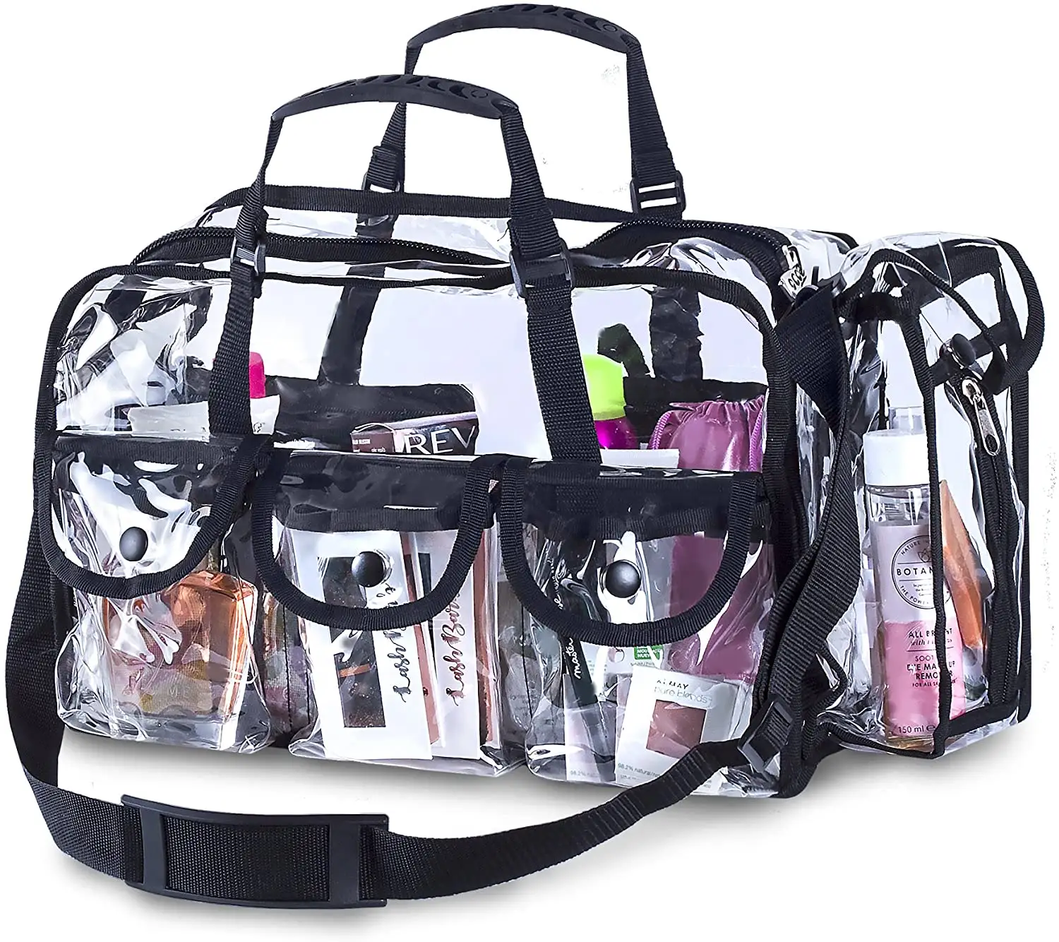 Spot low moq 25L супер большая Прозрачная ПВХ Дорожная сумка для макияжа с 6 карманами через плечо косметика
