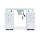Modern Cheap Beauty Salon White Glass Top Portable Spa Nail Station Manicure Table With Exhaust Fan