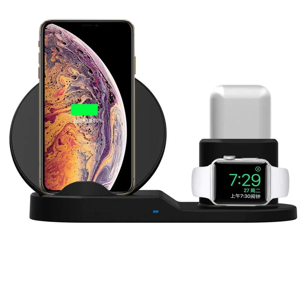 Hot Selling Wireless Charging Stand Station 3 in 1 Wireless Car Charger for iPhone / Samsung / Apple Watch 1234 Series/ Air pods