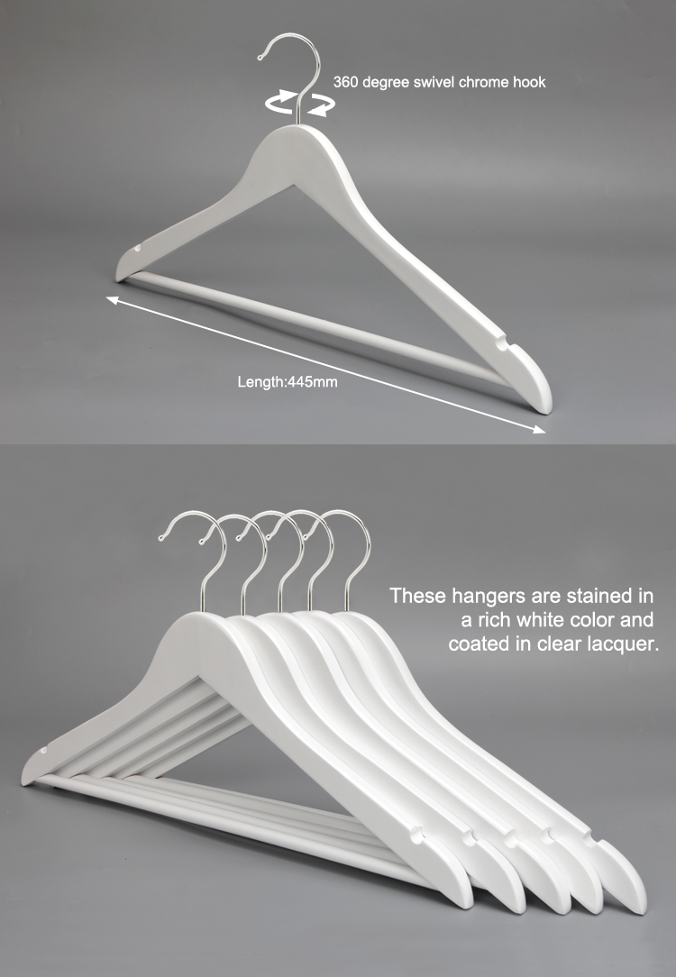 LINDON White Wooden Hangers Classical Standard Adult Solid Wood White Hanger Clothes Hangers with Pant Bar