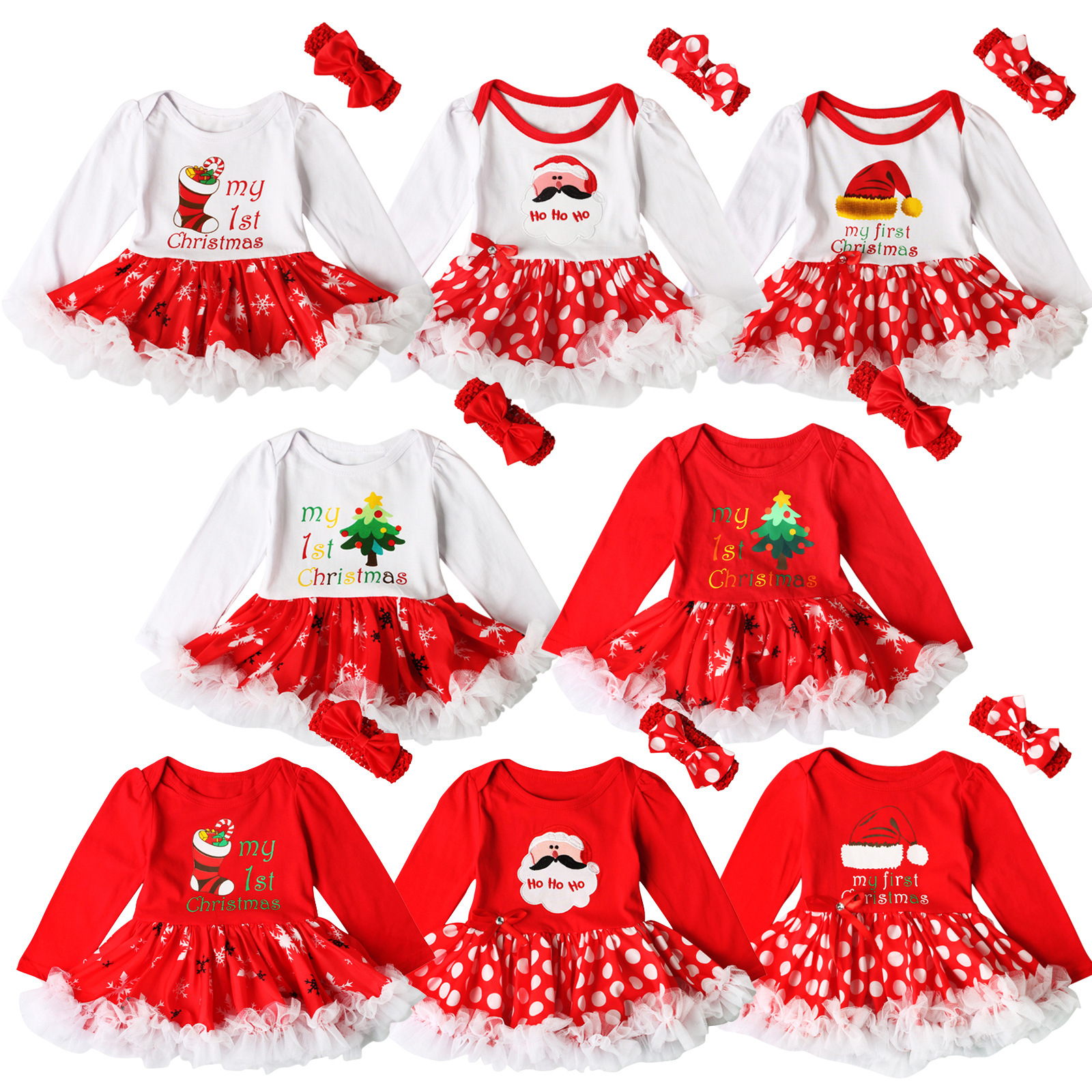 BAINA Beb/é Ni/ña Navidad Vestido 3PCS Set Manga Larga Fiesta Vestido Tutu con Bowknot Diadema Vestido de Navidad para beb/é y ni/ña 0-18 Meses