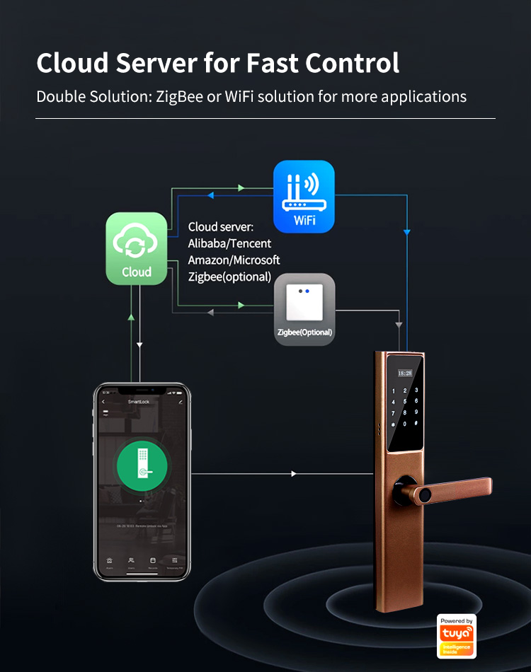 Tuya Wifi Digital Smart Door Lock Cylinder with Smart Phone Fingerprint Code Card and Key