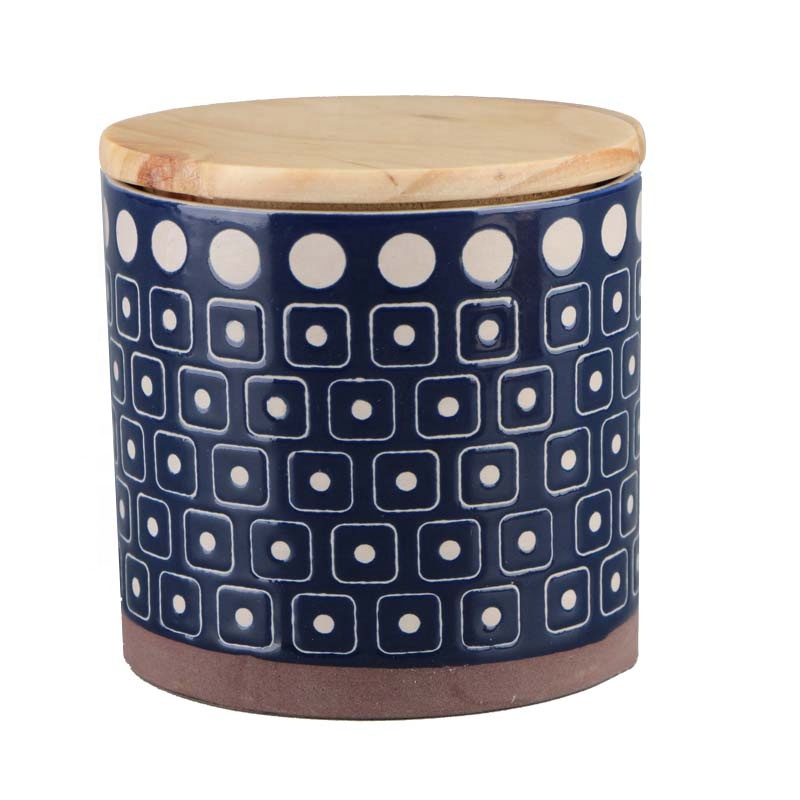 Factory wholesale top grade coffee bean candy sugar container tea canister ceramic food storage jar with wooden carved lid E034