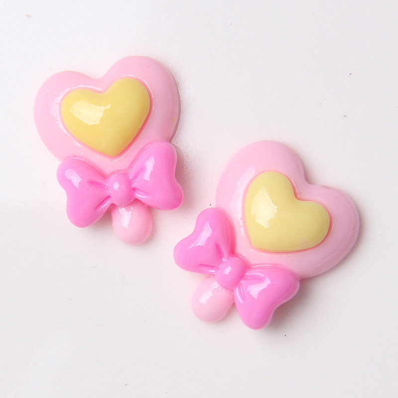 Sweet Heart Bowknot Lollipop Candy Resin Flatback Kawaii Craft Supplies Resin Cabochons Artificial DIY Crafts Making