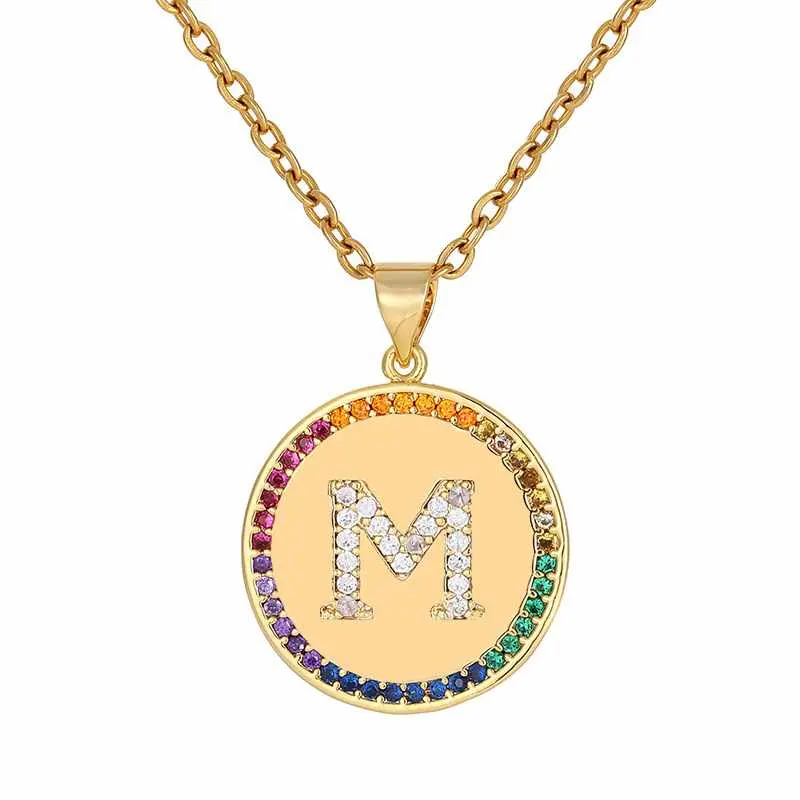 Женское Ожерелье с 26 буквами, современный дизайн 2021 года, ожерелье из нержавеющей стали с медной вставкой и цветным цирконием с вакуумным покрытием, ожерелье для женщин