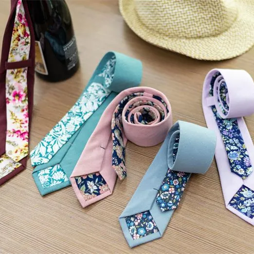 2020 Fashion Two-sided designs Wedding Tie For Men Fashion Plain Color With Floral Bridegroom Groomsman Necktie