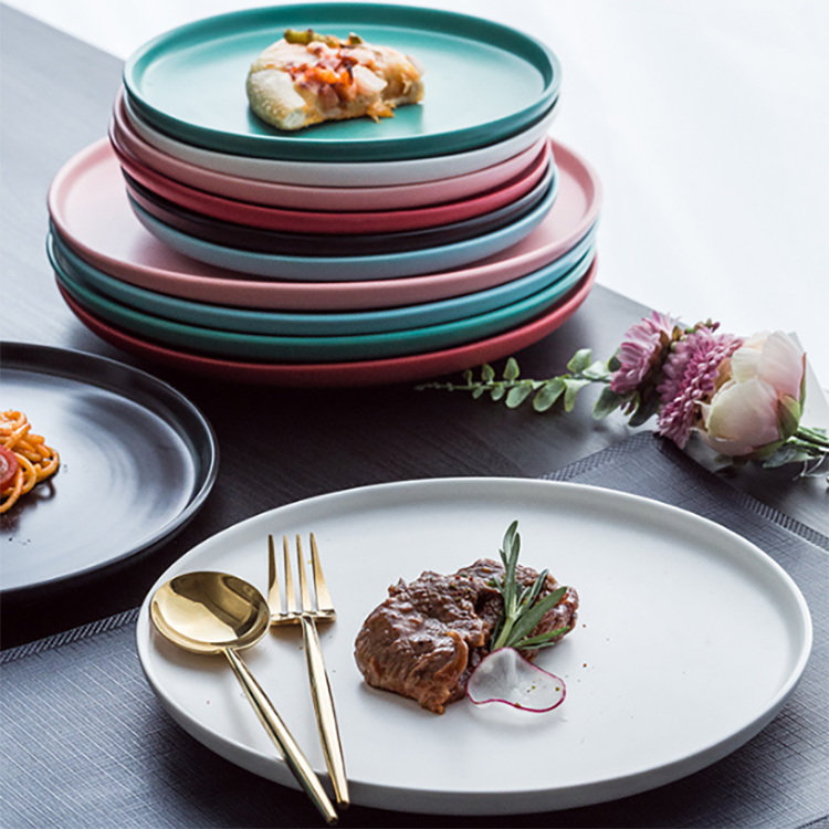 Wholesale Black Porcelain Nordic Restaurant Matte Plates Dishes Ceramic Dinner Plate For Wedding