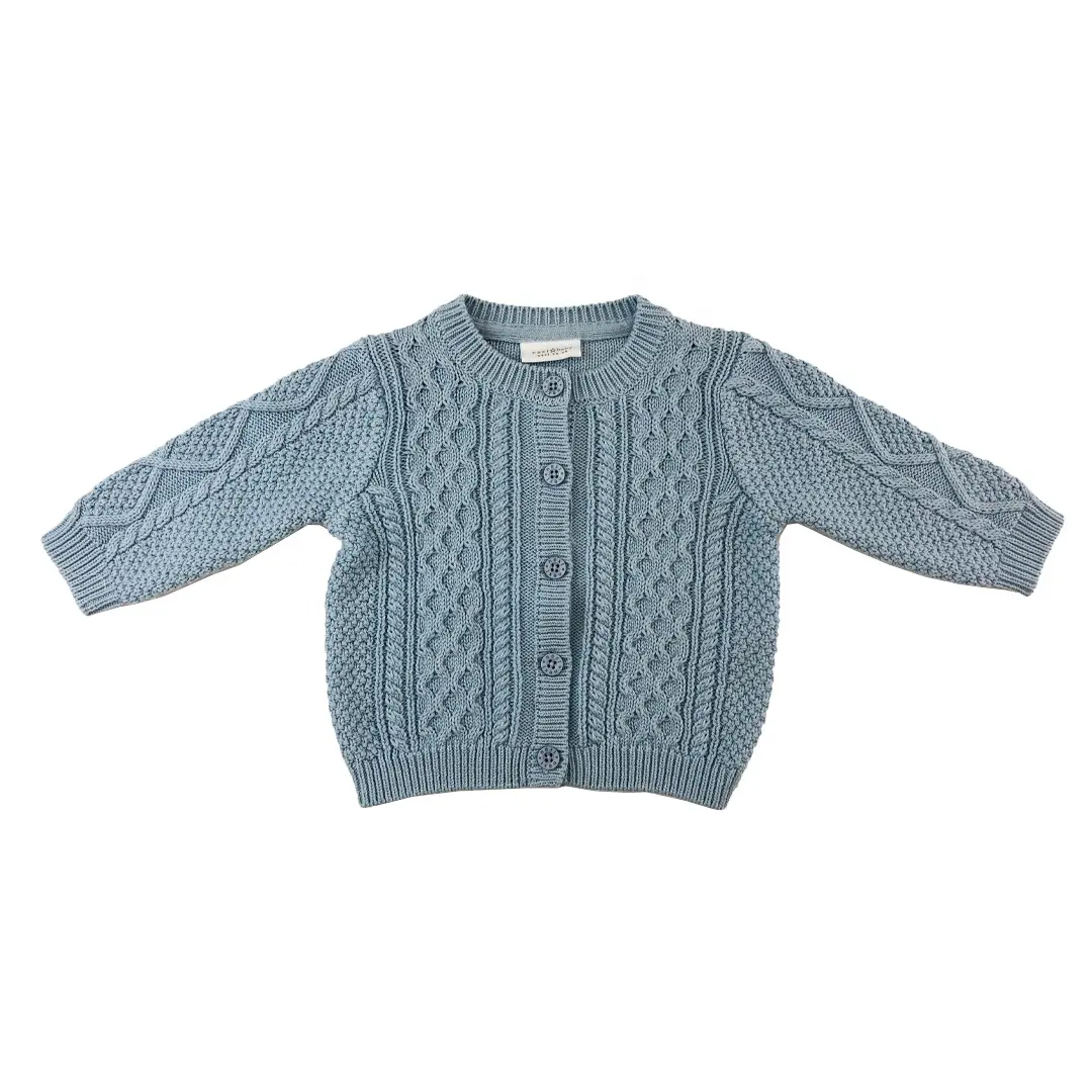 Baby Cardigan ODM Thick Customized O-neck Sweater Solid Cable Baby Boy Knitted Cardigan