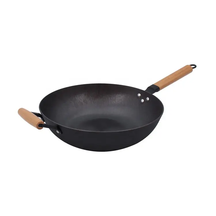 Hot-sale preseasoned wok with long wooden handle