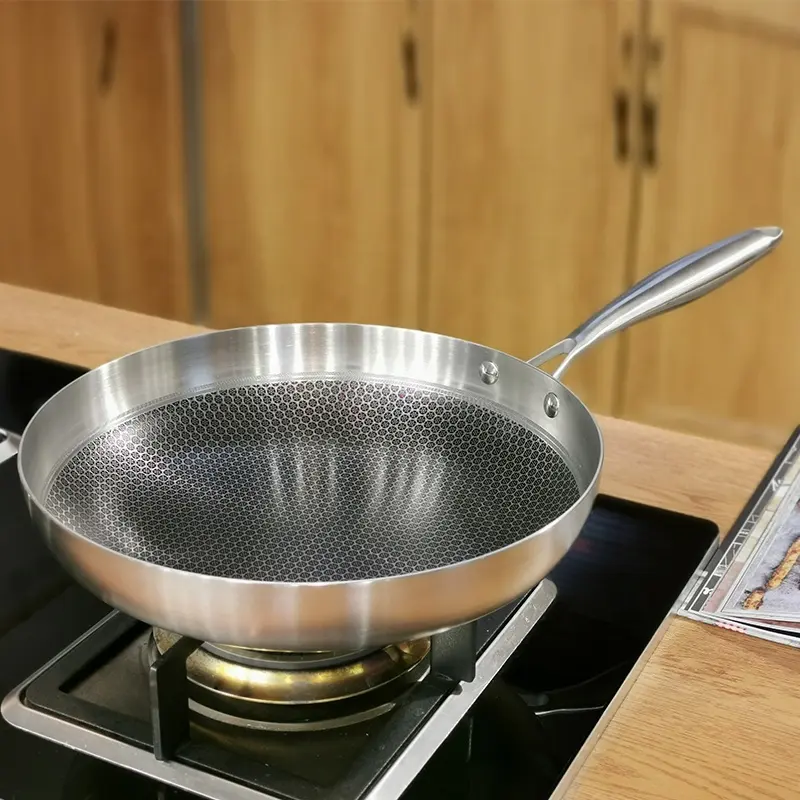 Non Stick 3 layers Stainless Steel frying pan 26cm non stick honeycomb triple fry pan