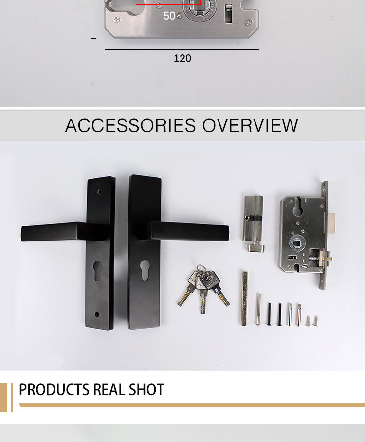 Factory Wholesale Mortise Door Lever  Black Handle On Plate