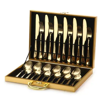 LJJA2 Stainless Steel Luxury Flatware Set Dinner Set Tableware Knife and Fork Spoon Gift Gold Plated Cutlery Set