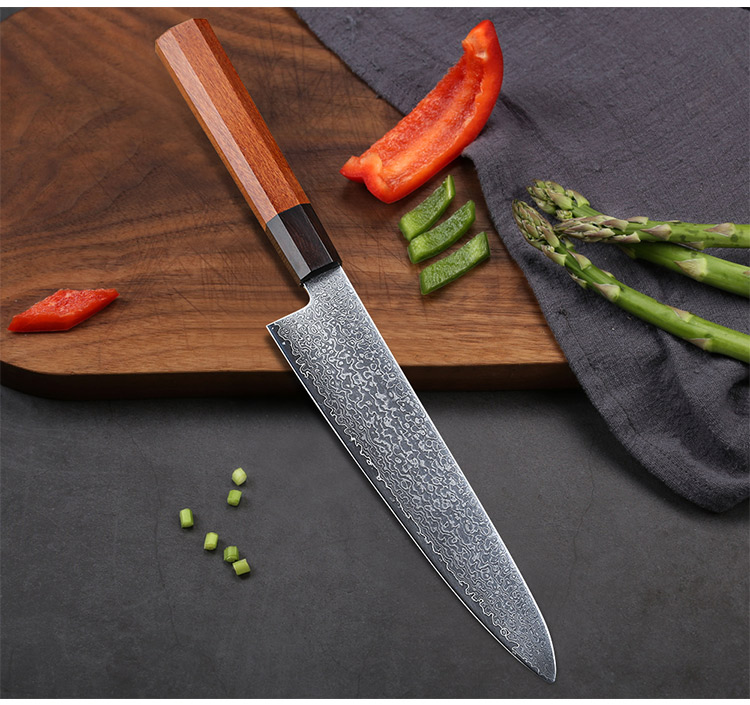 High Carbon Damascus Japanese Gyuto Knife with Rosewood Handle