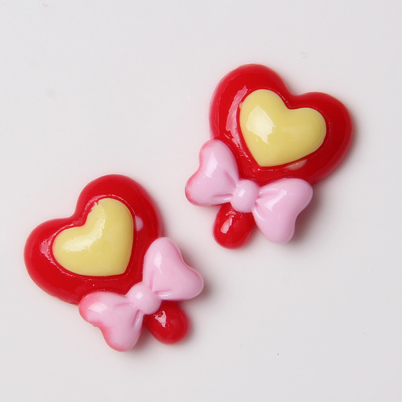 Sweet Heart Bowknot Lollipop Candy Resin Flatback Kawaii Craft Supplies Resin Cabochons Artificial DIY Crafts Making