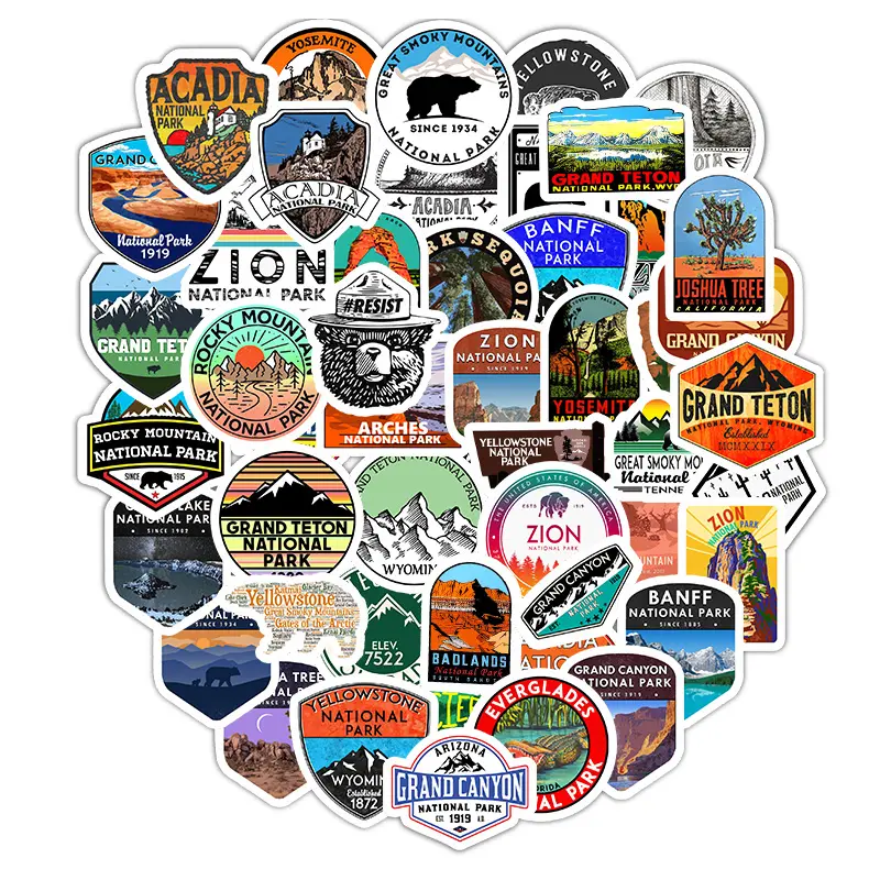 50 PCS National Park Zoo Icon Cartoon Stickers For Suitcase Skateboard Laptop Luggage Fridge Phone Car Styling Decal Sticker
