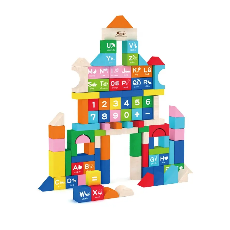 Обучающая деревянная игрушка, 100 блоков в бочке, алфавиты и цифры