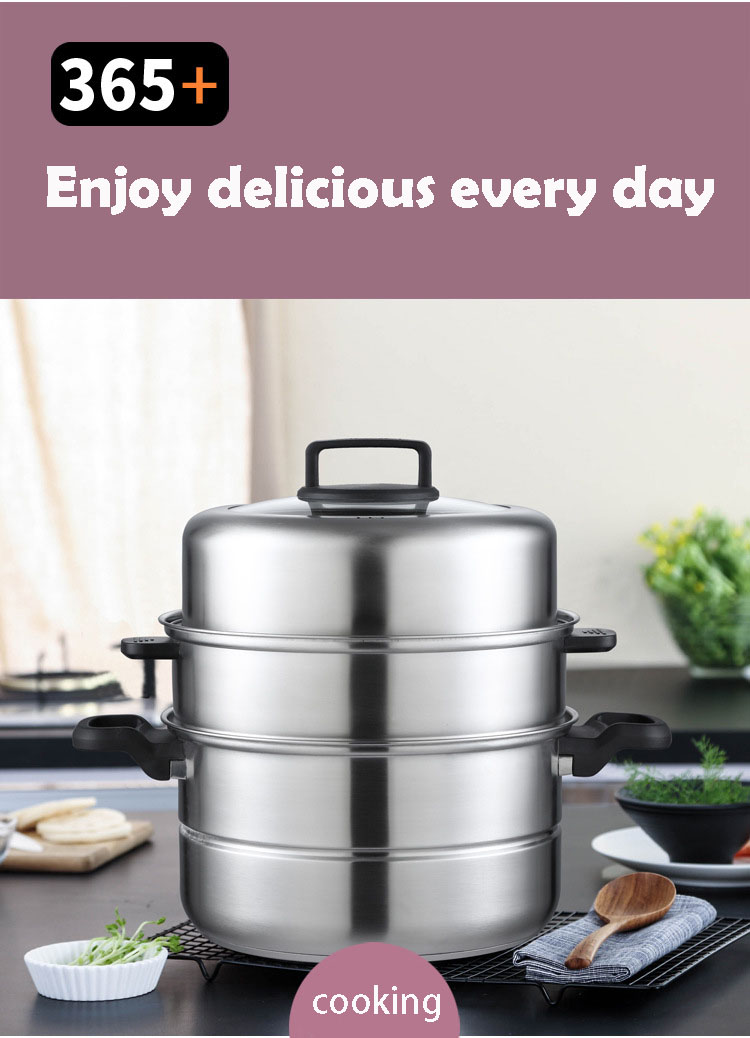 3 layers stainless steel  steamer pot and cookware pot with glass lid
