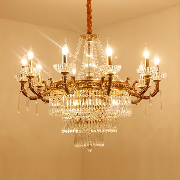 Pure copper french style gold chandelier pendant lighting with K9 crystal for villa decoration