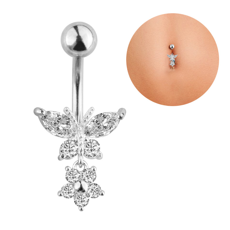 Forbidden Body Jewelry Surgical Steel American Flag Heart Jeweled Dangle Belly Button Ring