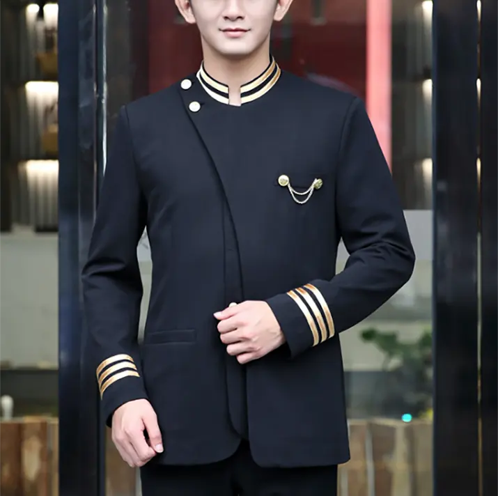 Custom New Designer High Quality Hotel Staff Bellboy Doorman Concierge Uniforms with Logo Printed for Waiter/Waitress/Cleaner