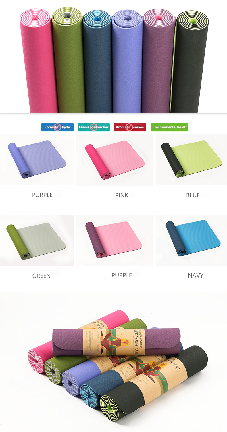 Pencetakan Disesuaikan Tpe Yoga Mat Warna Tunggal 6mm Untuk Kebugaran 1