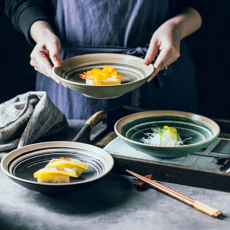 Japanese Style Retro Disc Sushi Plate Round Ceramic Soup Bowl For Restaurant
