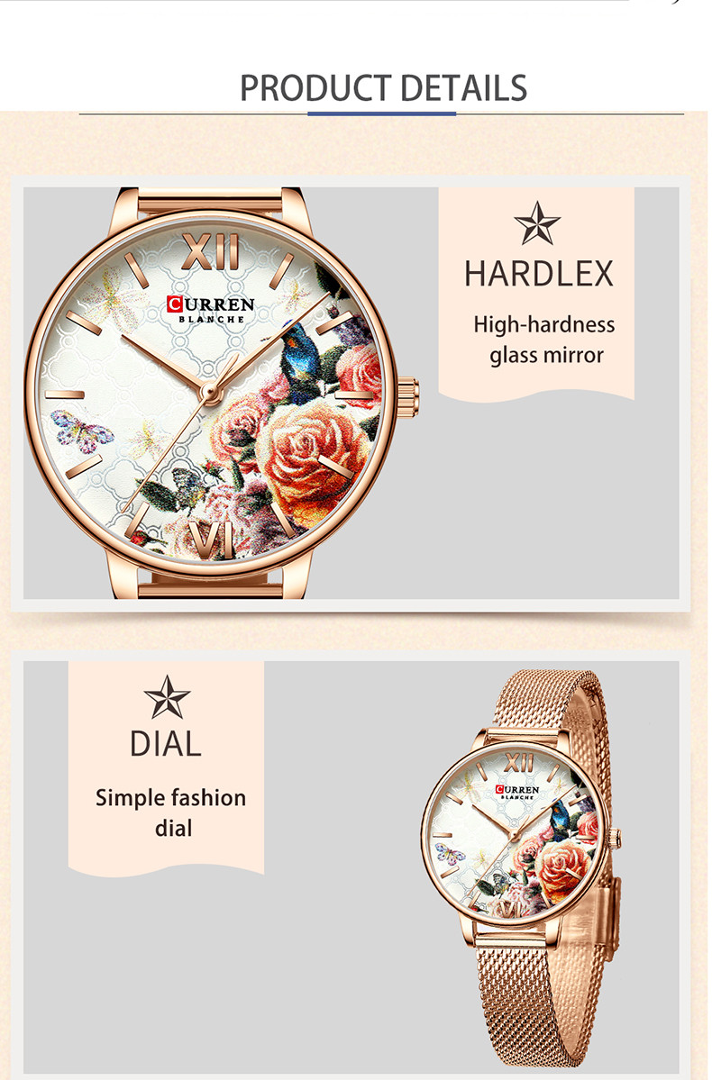 CURREN – montre-Bracelet en acier inoxydable pour femme, fleur, horloge à Quartz, décontracté, nouvelle collection 9060