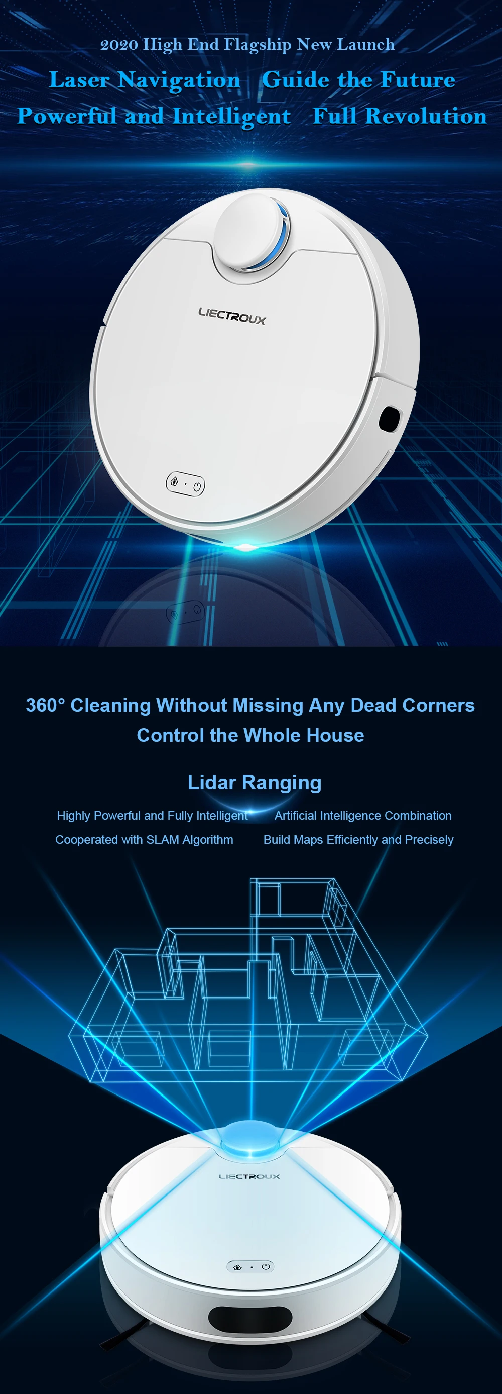 CE RoSH LIECTROUX Laser Lilọ kiri Robot Vacuum Cleaner ZK901 Inteligente Radar Vacuum Robot aspirador