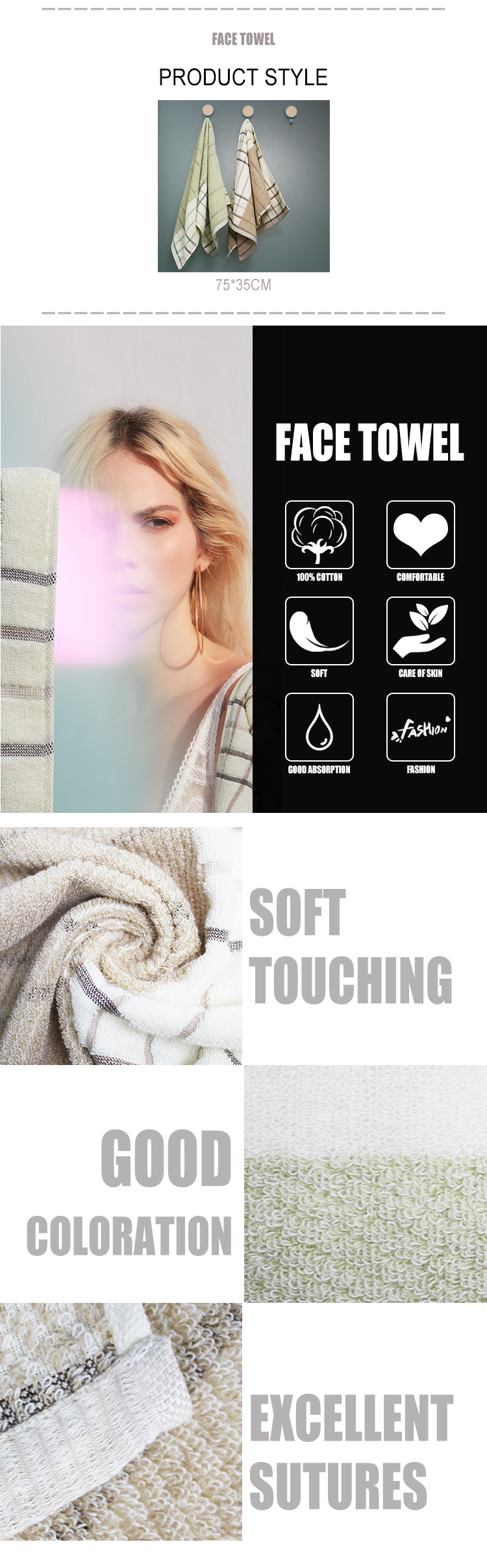 Dobby Satin Grid Special Weave Can Be Customized Face Face Cloth 100% Cotton Towel