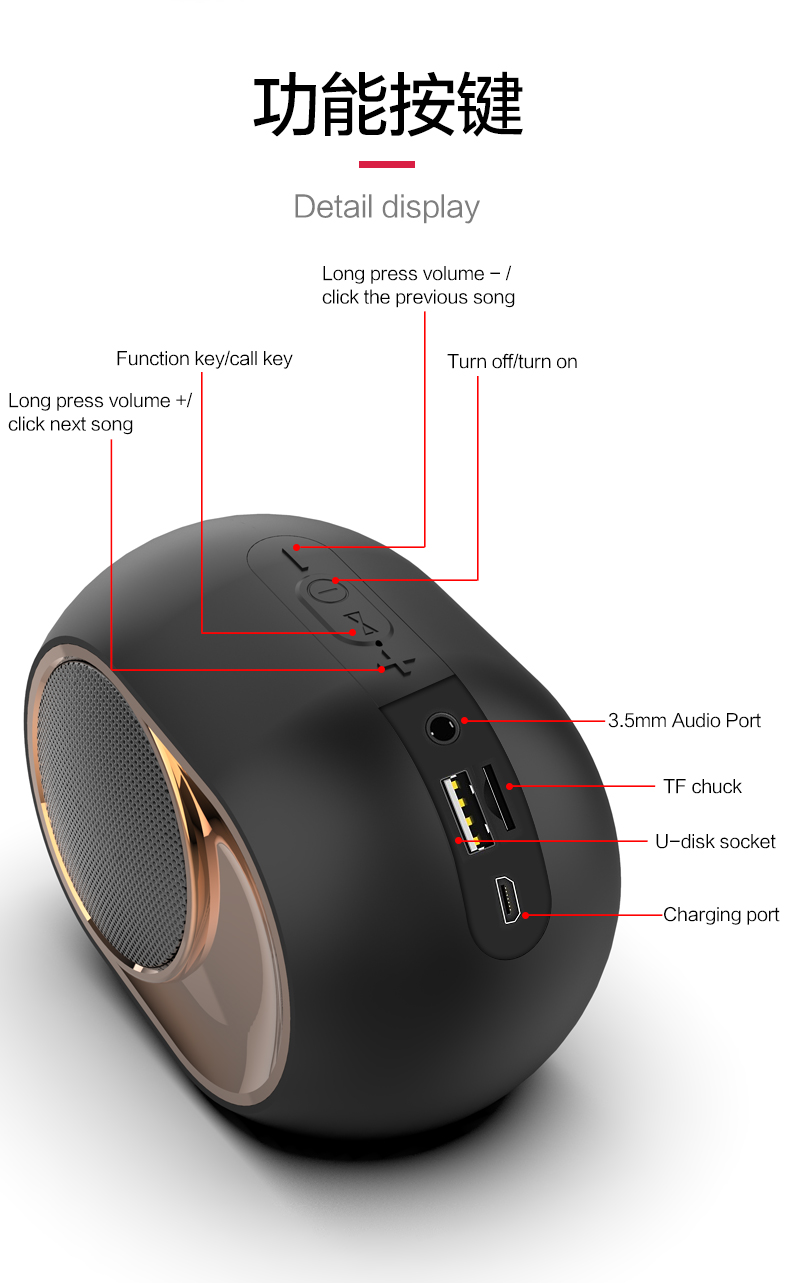 High Quality Plastic Portable Support 1500mAh Lithium Battery Connection Wireless Speaker