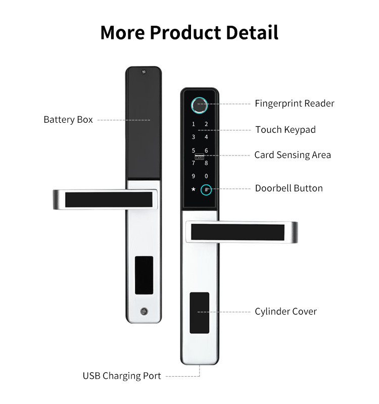 Modern Luxury Aluminum Glass Mortise Lever Door Handle Lock by App Fingerprint Code Card