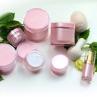 Empty green cosmetic bottle and jar plastic lotion packaging skin care set