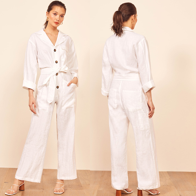 white linen jumpsuit long sleeve