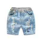 Fashion children summer beach hole cotton casual denim pants kids breathable five jeans alkz086