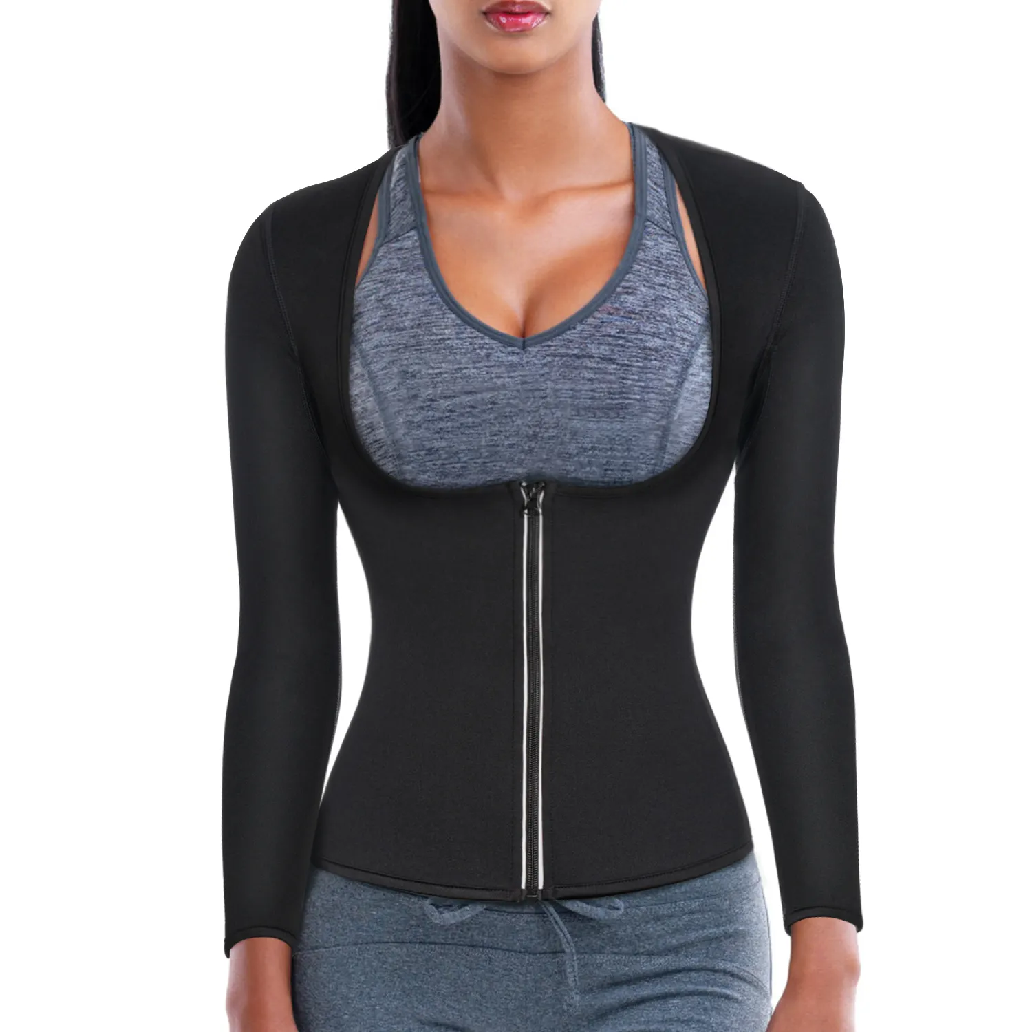 Sauna Suit Waist Trainer Neoprene Shirt for Sport Workout Weight Loss long sleeve Corset swimming corset bodysuit shirt women