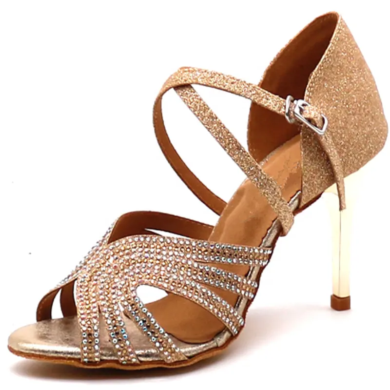 Shinny ballroom dancing shoes soft bottom sequined cloth set auger modern women shoes high heel shoes E9432
