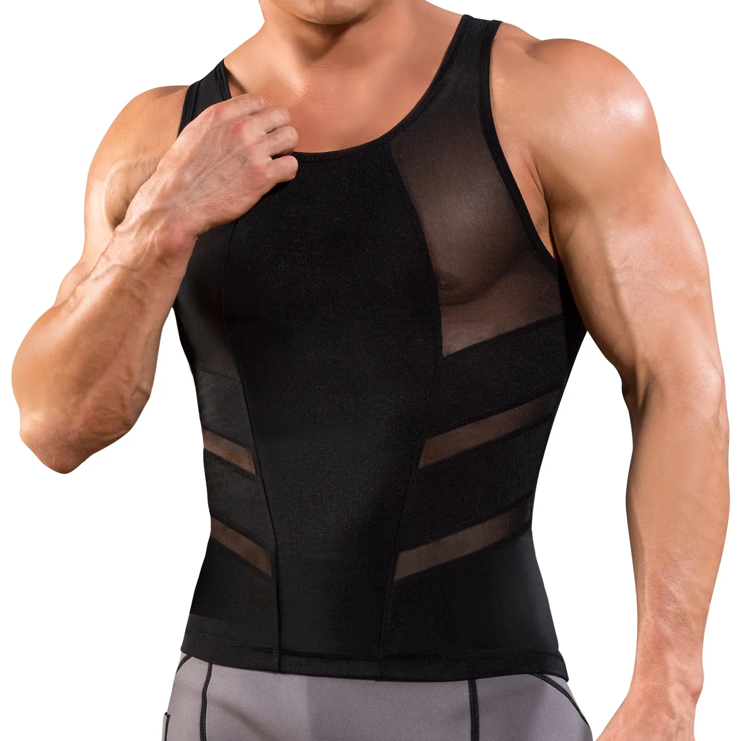 Tank Top Slimming Vest Tight Body Shaper Tummy Underwear Men Waist Trimmer strapless slimming black