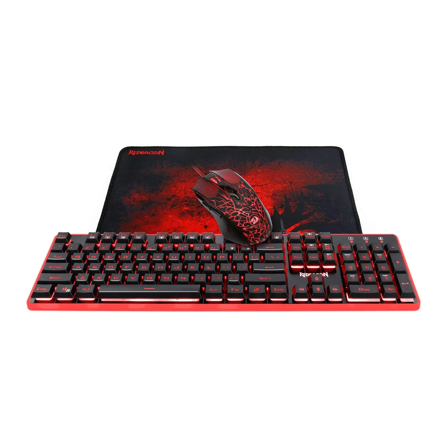 Redragon S107 Wired Gaming Keyboard Mouse And Mouse Pad Combos 104 Keys 3200 DPI 6 Buttons Mice Set Computer PC Gamer