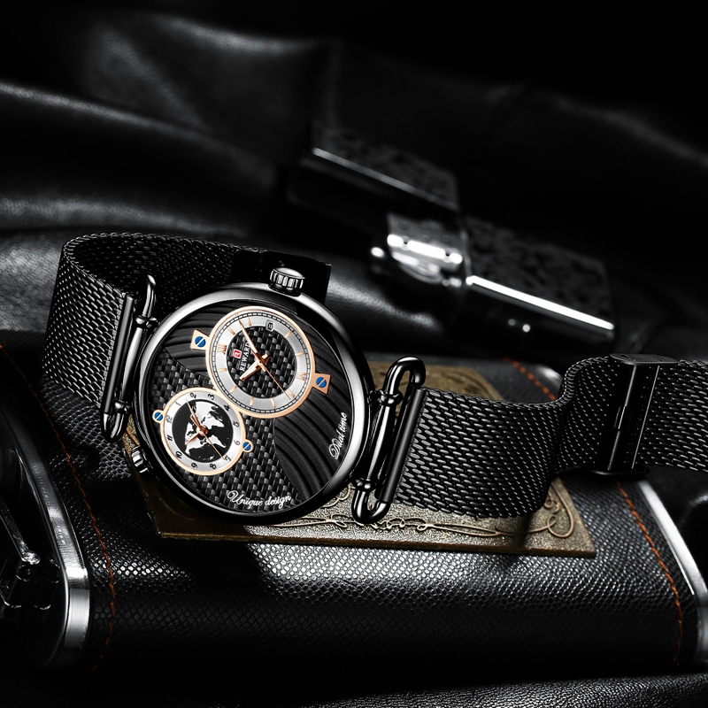 Dual Dial Quartz Wristwatch Top Luxury REWARD Mesh Belt Men Watch High Quality Casual Watches Waterproof Watch For Male