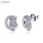925 Sterling Silver Crescent Moon bird owl shaped bird Post stud earrings