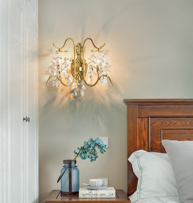 wall lamps luxury brass crystal E14 candle bedroom hotel art deco lights