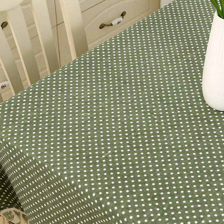 Top quality dot printed ruffled table cloth with lace