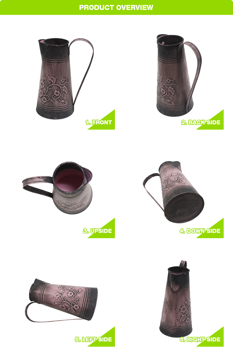 Rustic Style Metal Pitcher Flower Vase Primitive Jug galvanized milk jugs for Wedding Home Decoration