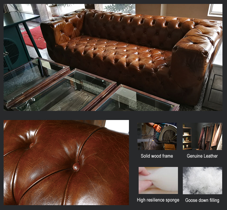 chesterfield-sofa vintage genuine leather chesterfield sofa tufted buttons luxury design club hotel sofa 3seater for lobby